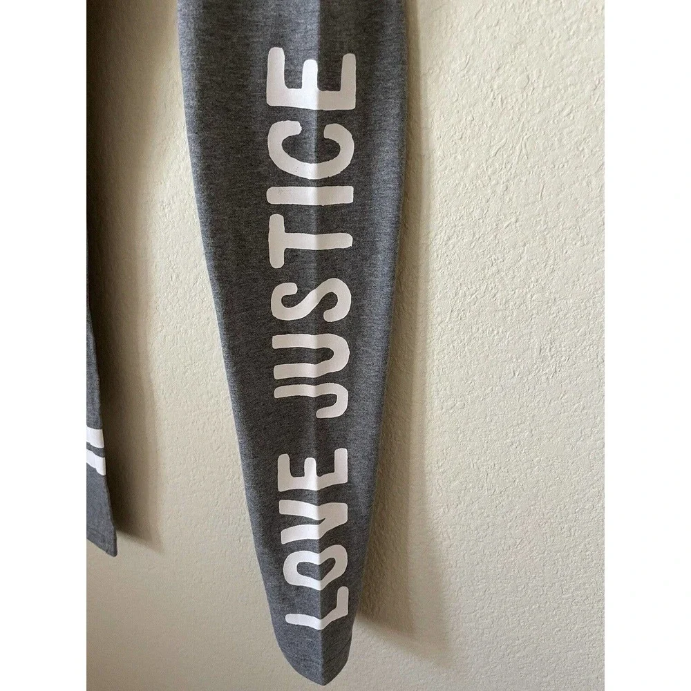 Justice Gray White Love Striped High Waist Full Length Leggings Size 10